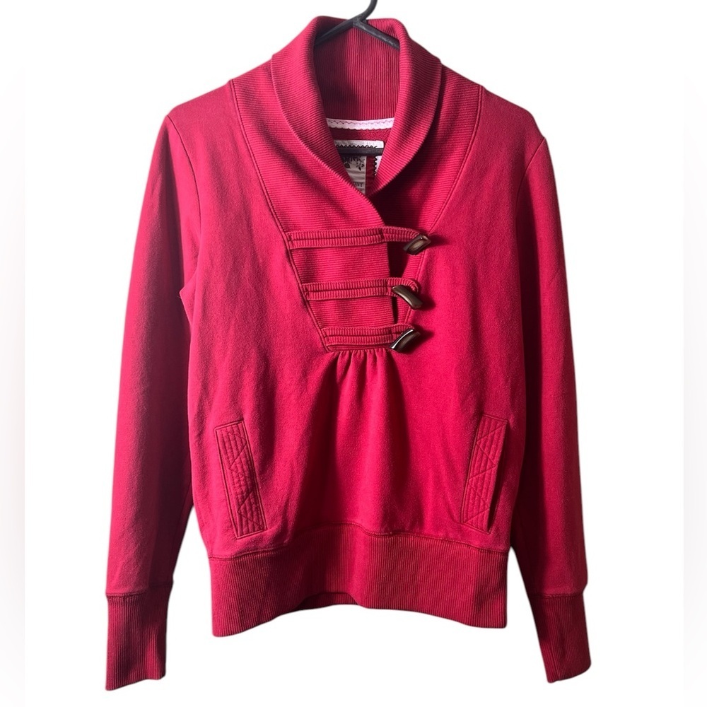 Vintage Old Navy Red Stand Collar Sweatshirt with‎ Toggle Closures Small Retro